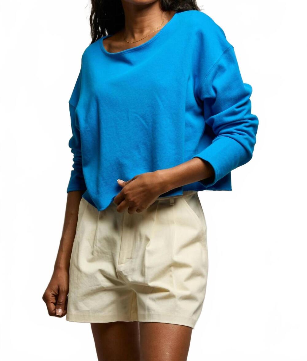 NEW PERFECTWHITETEE briana french terry long sleeve tee in cobalt